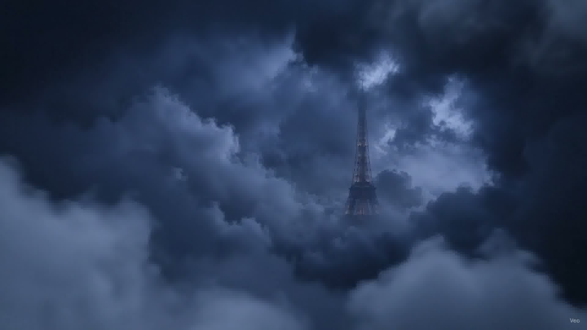 Frame 195: the tower's spire first emerging from cloud
